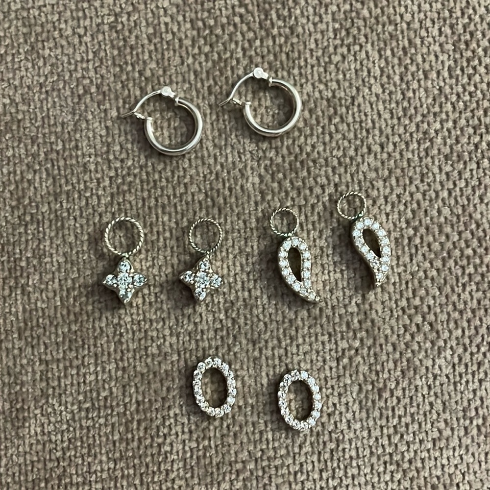Silver hoop earrings and collection of Crystal Earring Charms